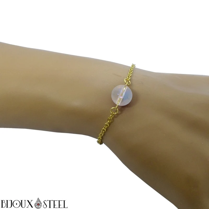 Bracelet à perle de quartz angel aura en acier inoxydable
