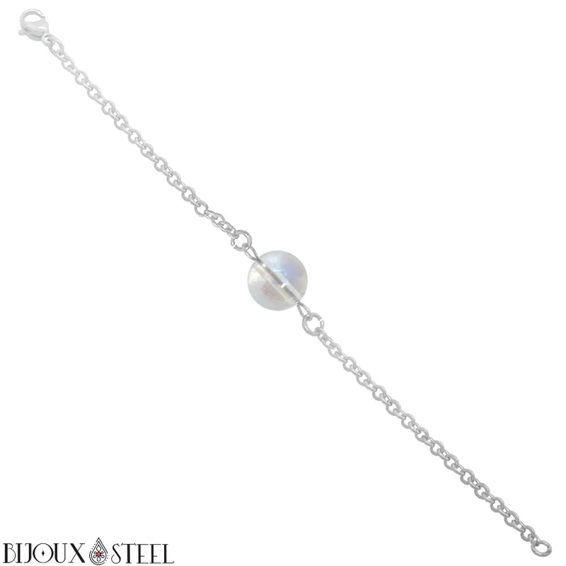 Bracelet à perle de quartz angel aura en acier inoxydable