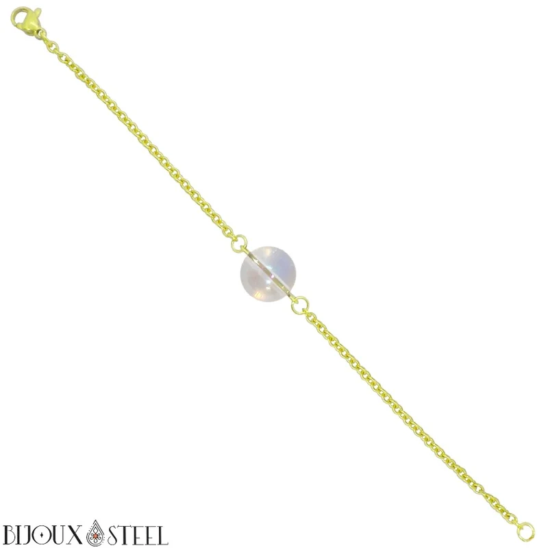 Bracelet à perle de quartz angel aura en acier inoxydable