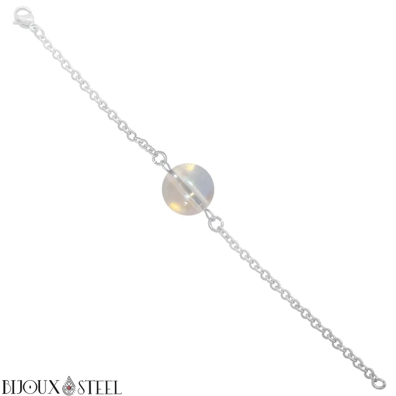 Bracelet à perle de quartz angel aura en acier inoxydable