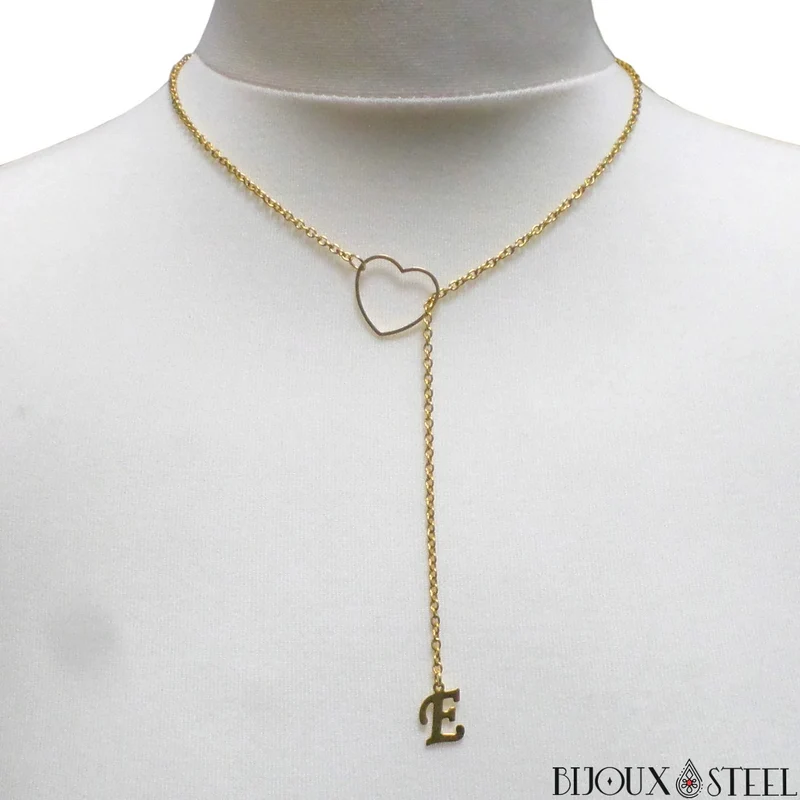 Collier coeur à pendentif lettre en acier inoxydable