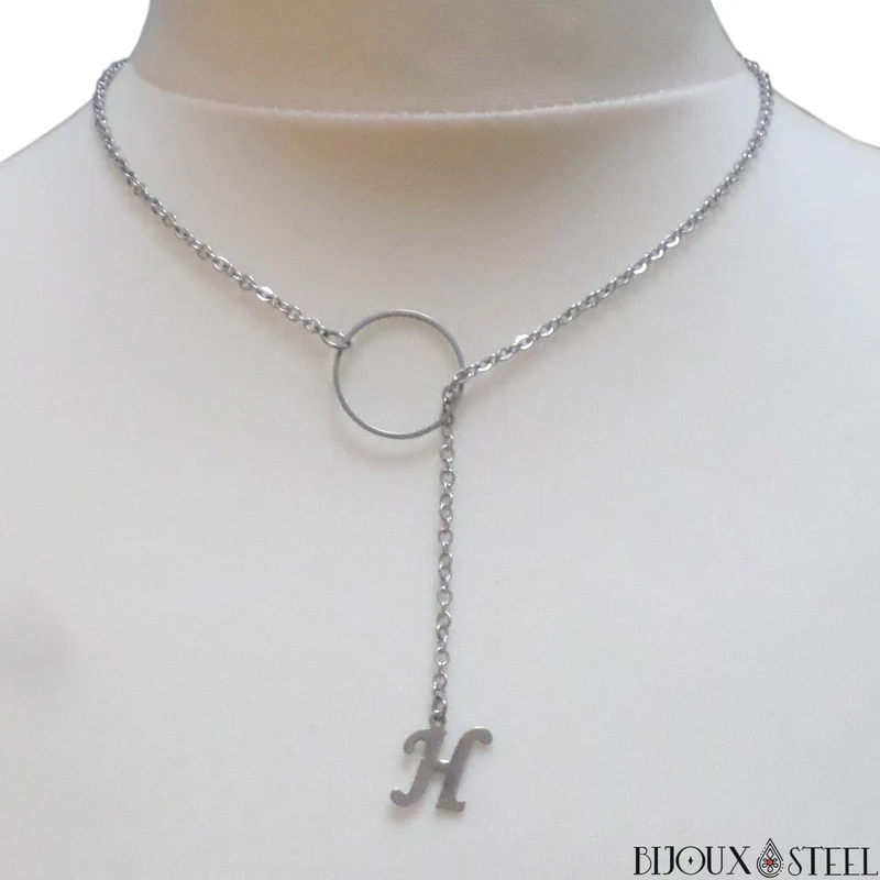 Collier anneau à pendentif lettre en acier inoxydable