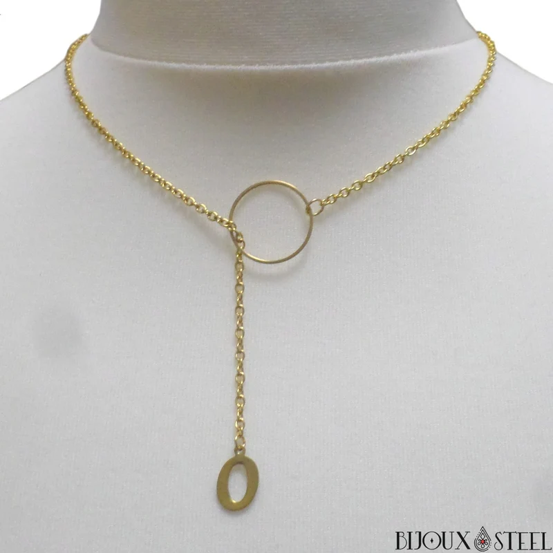 Collier anneau à pendentif lettre en acier inoxydable