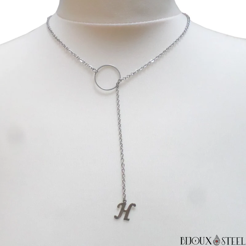 Collier anneau à pendentif lettre en acier inoxydable