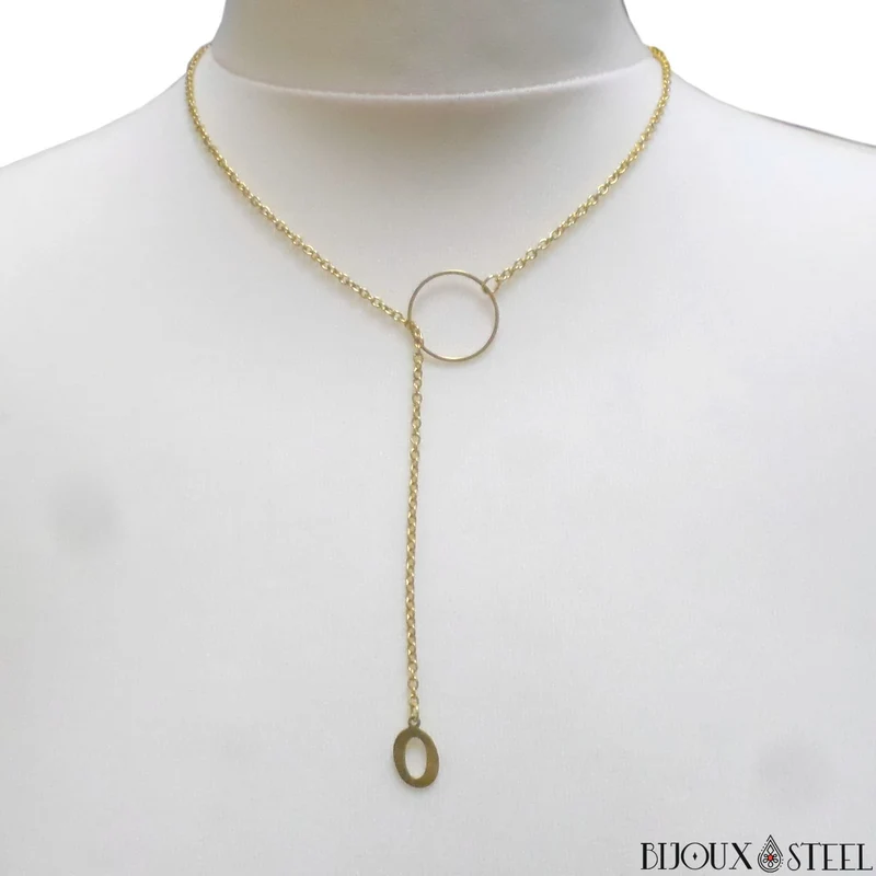 Collier anneau à pendentif lettre en acier inoxydable