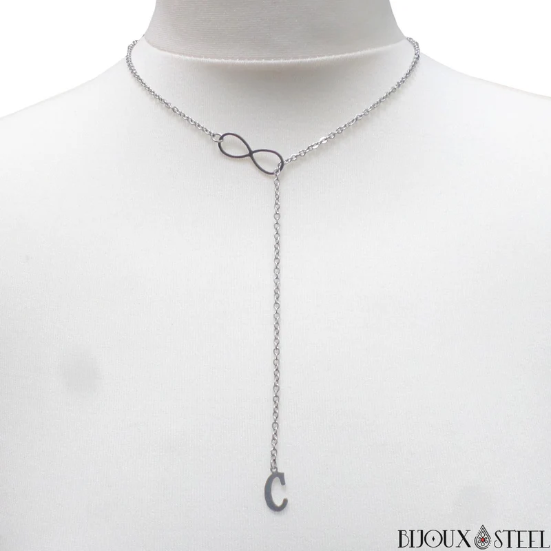 Collier infini à pendentif lettre en acier inoxydable