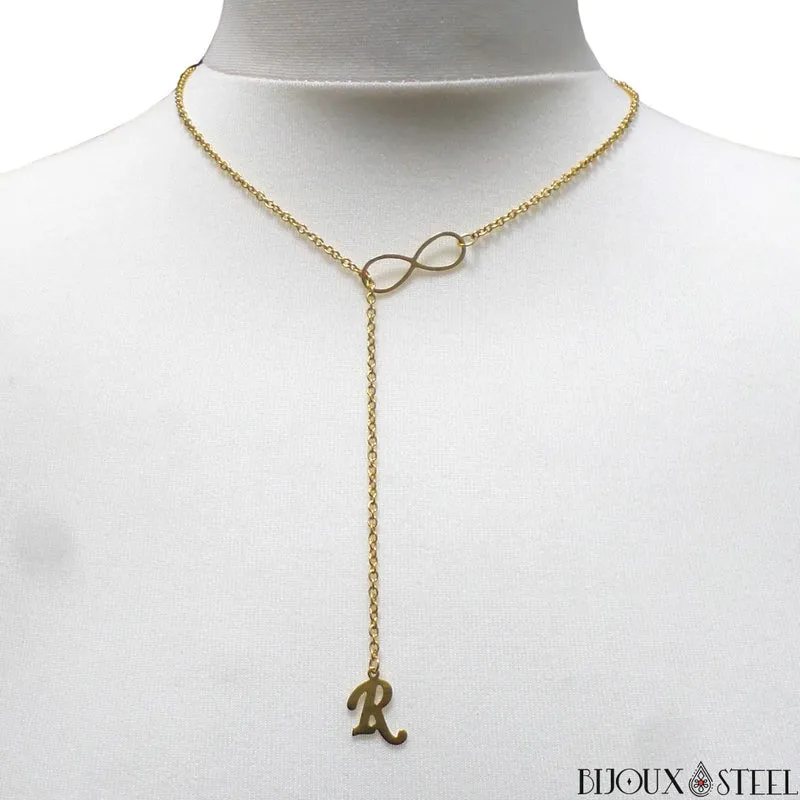 Collier infini à pendentif lettre en acier inoxydable