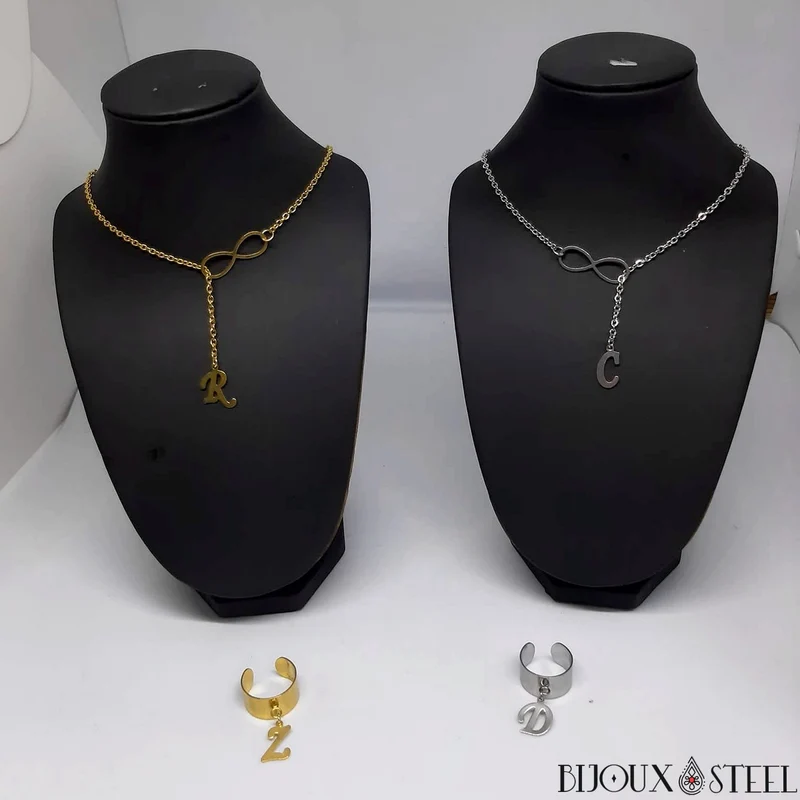 Collier infini à pendentif lettre en acier inoxydable