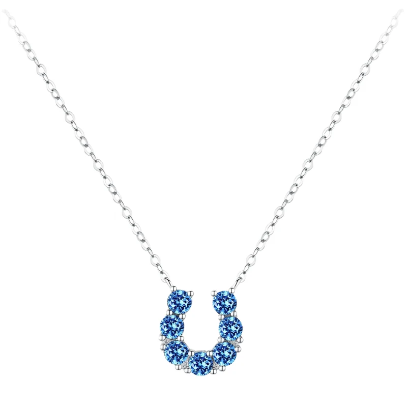 Collier Fer à Cheval Argent Diamants Bleus