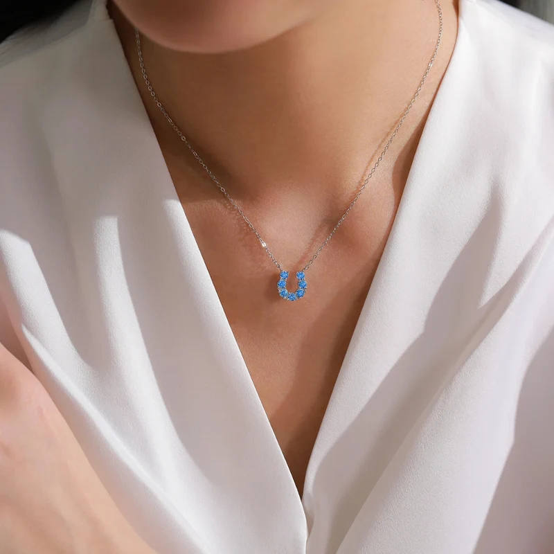 Collier Fer à Cheval Argent Diamants Bleus