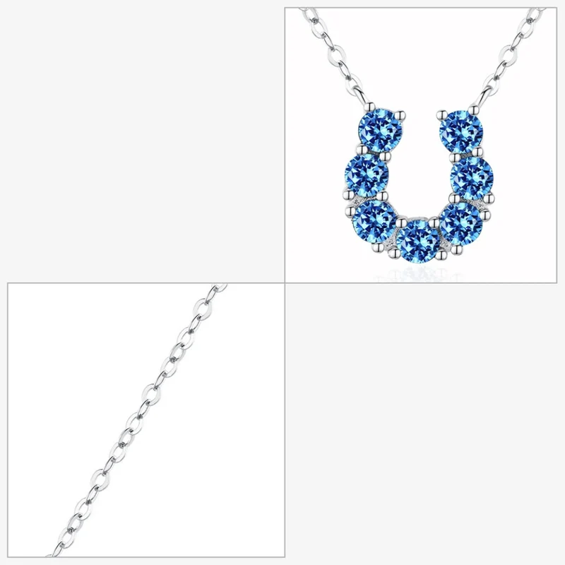 Collier Fer à Cheval Argent Diamants Bleus