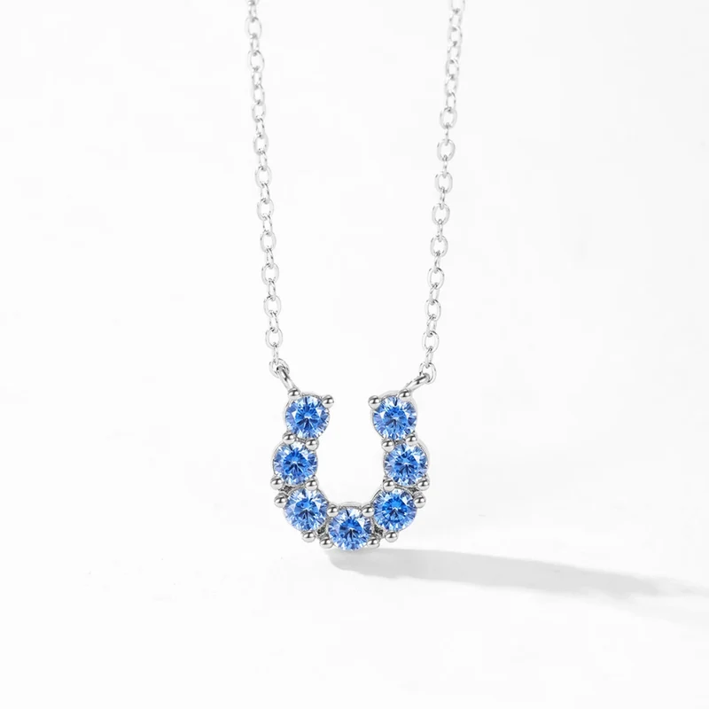 Collier Fer à Cheval Argent Diamants Bleus