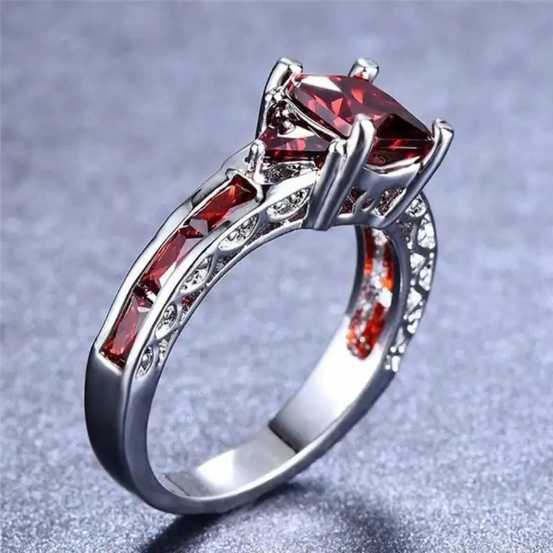 Bague Argent Pierre Rouge Mariage