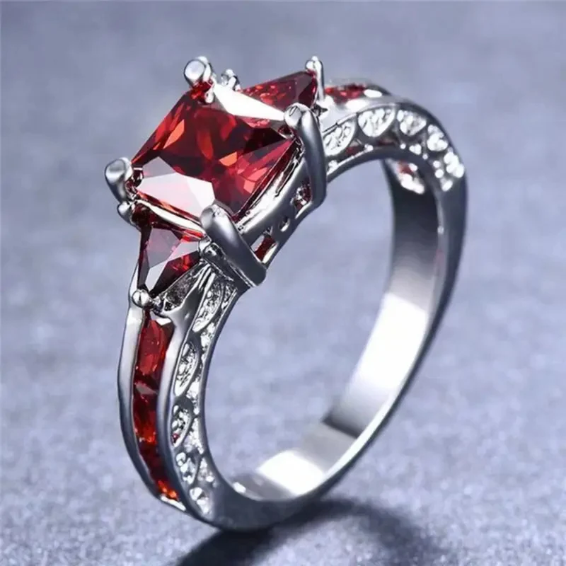 Bague Argent Pierre Rouge Mariage