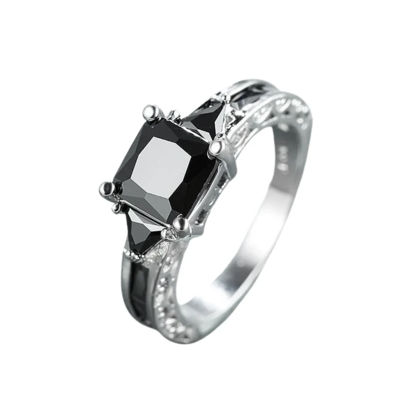Bague Argent Pierre Noire Mariage