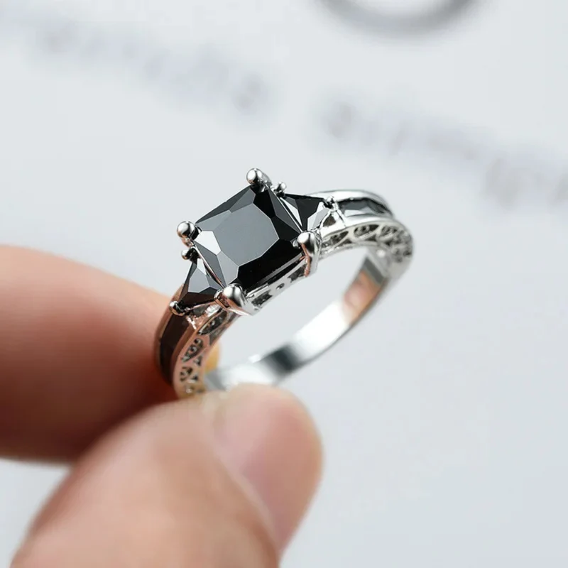 Bague Argent Pierre Noire Mariage
