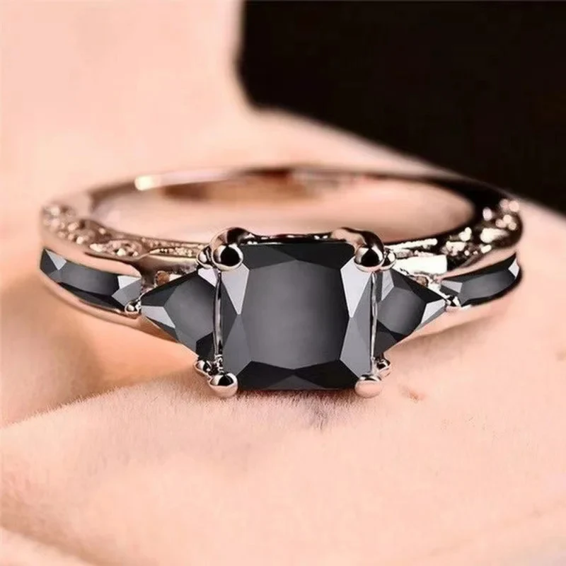 Bague Argent Pierre Noire Mariage