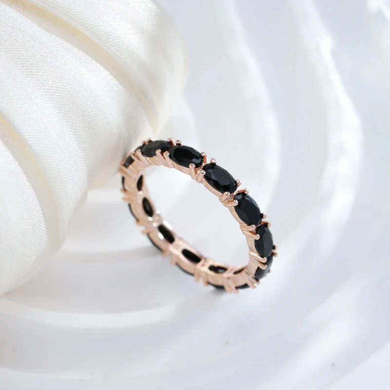 Bague Or Rose Fine Pierres Noires