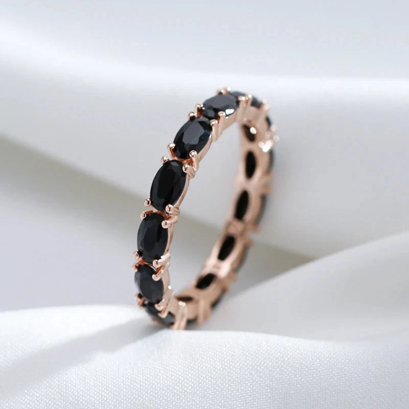 Bague Or Rose Fine Pierres Noires