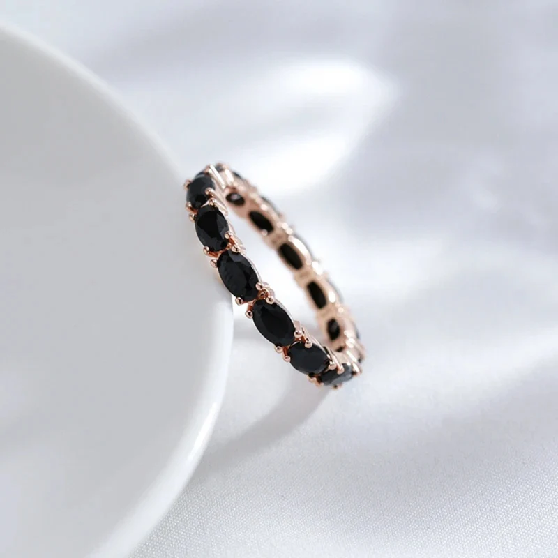 Bague Or Rose Fine Pierres Noires