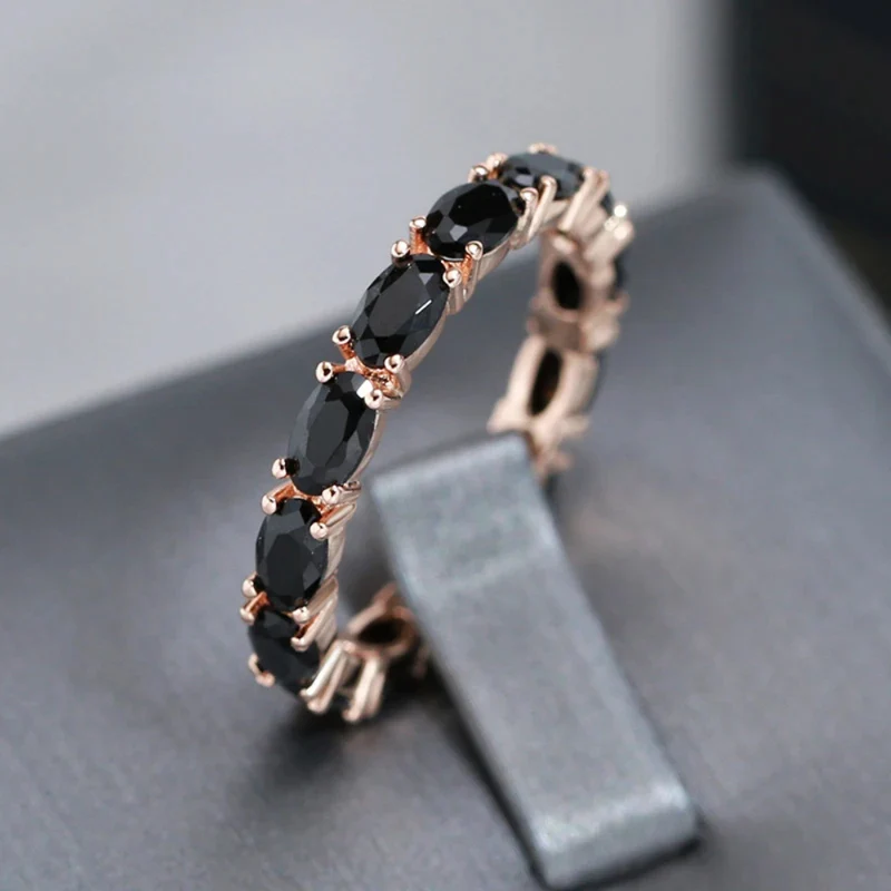 Bague Or Rose Fine Pierres Noires