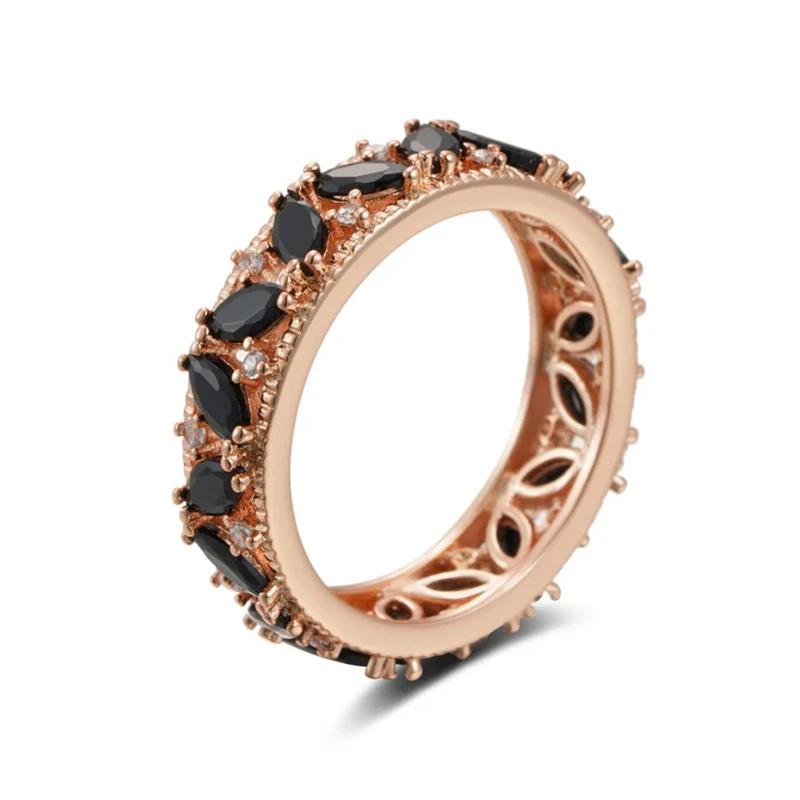 Bague Or Rose Pierres Noires