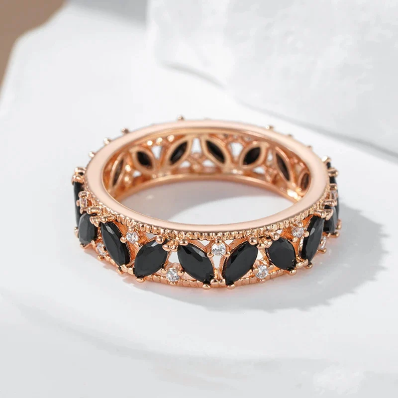 Bague Or Rose Pierres Noires