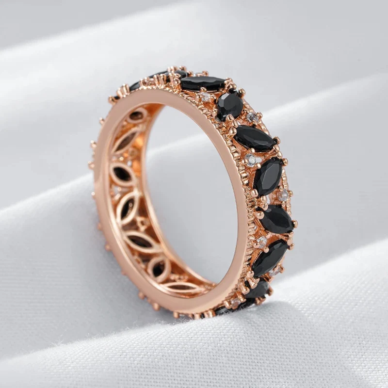 Bague Or Rose Pierres Noires