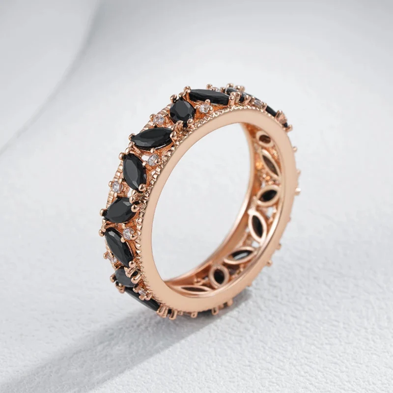 Bague Or Rose Pierres Noires