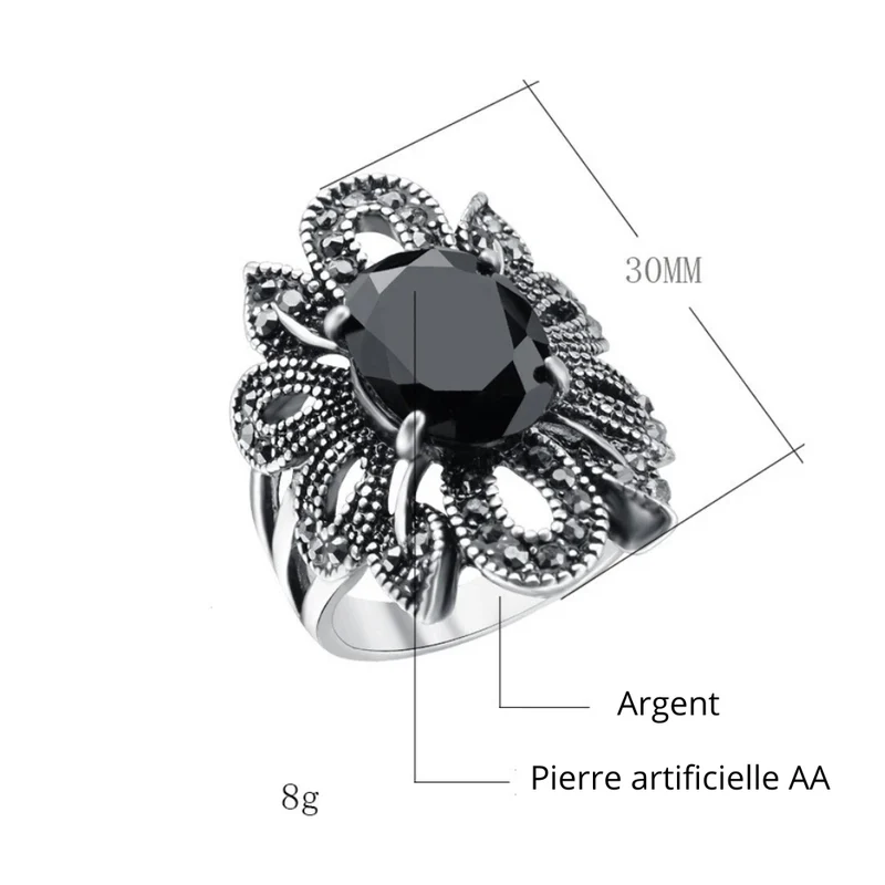 Bague Pierre Noire Fleur