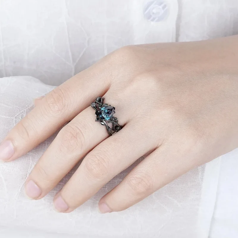 Bague Noire Pierre Bleue