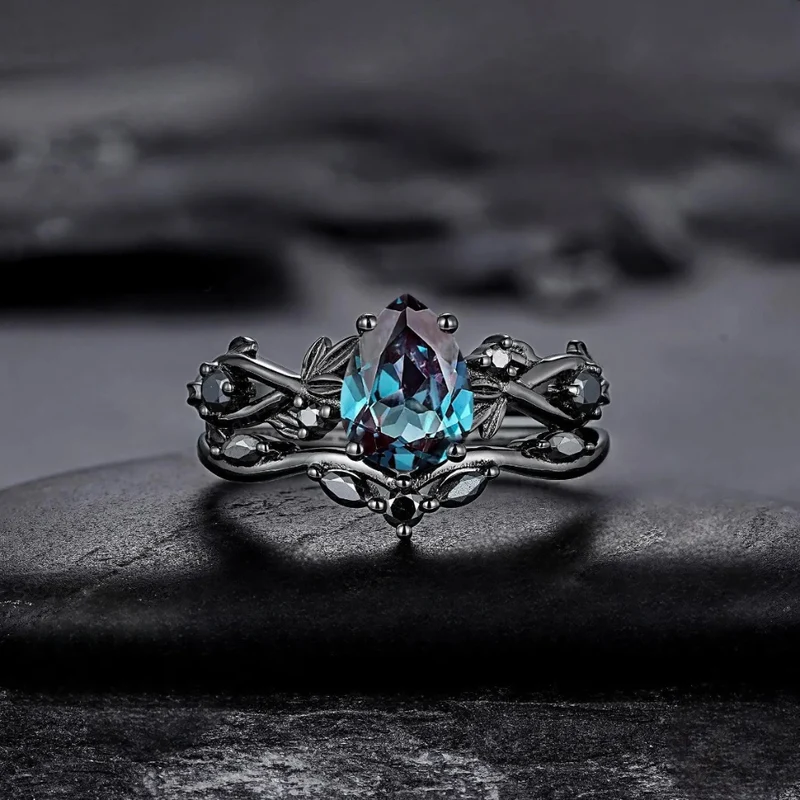 Bague Noire Pierre Bleue