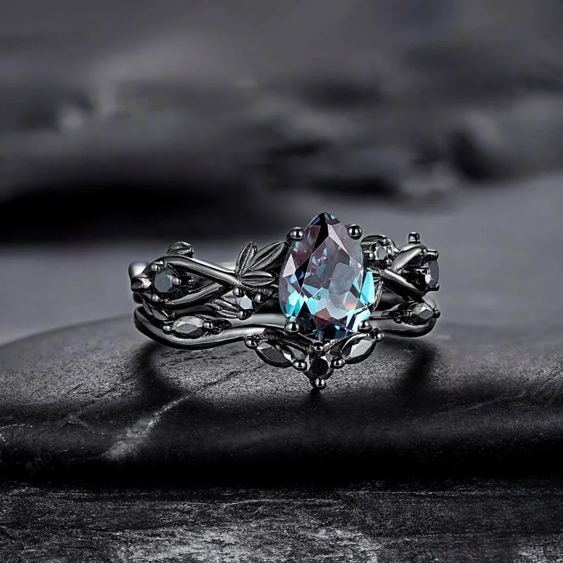 Bague Noire Pierre Bleue