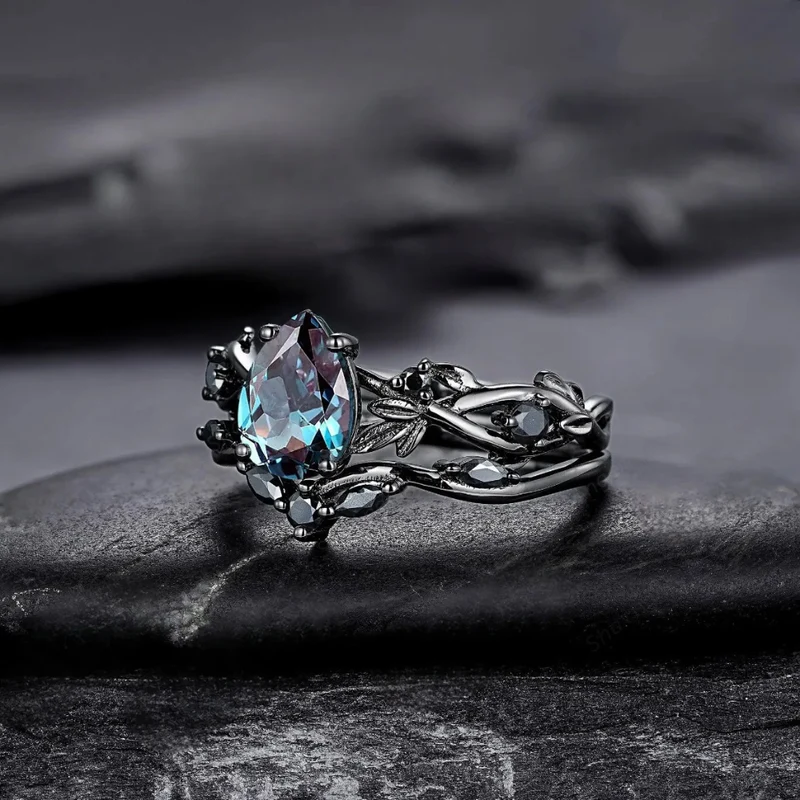 Bague Noire Pierre Bleue