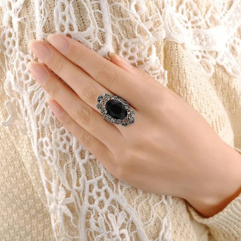Bague Pierre Noire Ovale Vintage