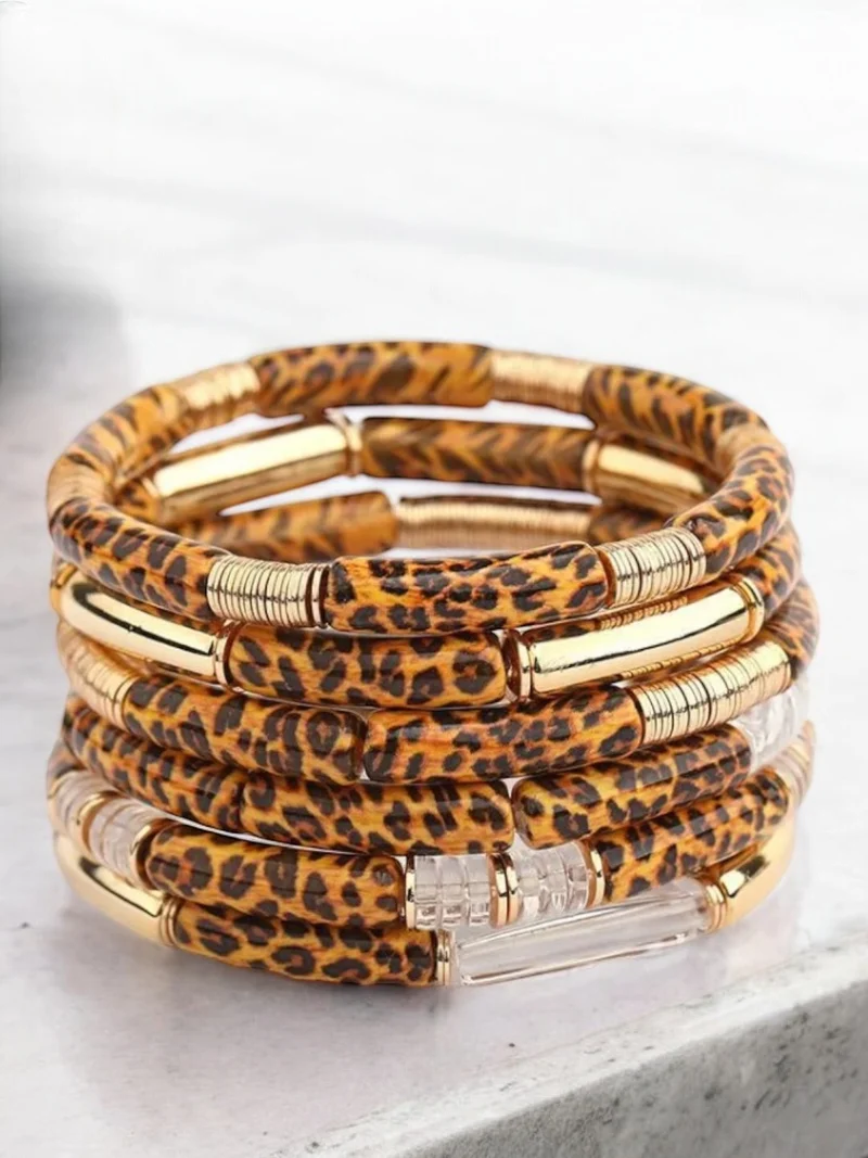Bracelet élastique motif léopard doré 5 modèles