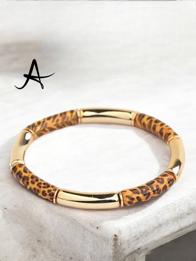 Bracelet élastique motif léopard doré 5 modèles
