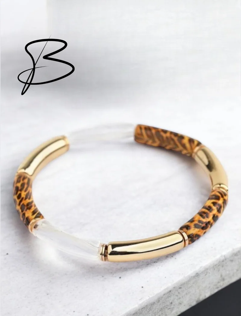 Bracelet élastique motif léopard doré 5 modèles