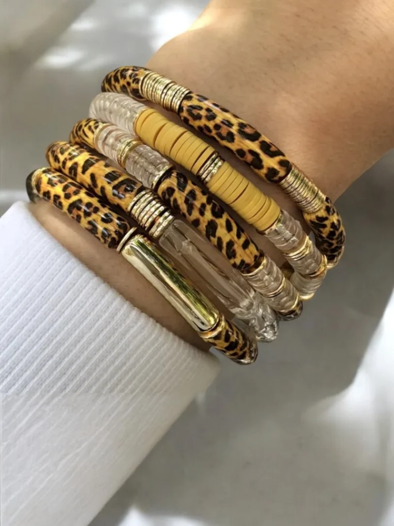 Bracelet élastique motif léopard doré 5 modèles