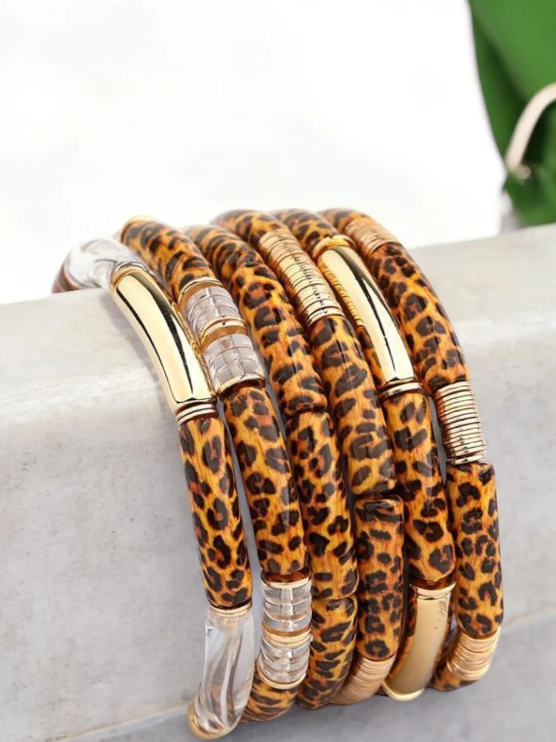 Bracelet élastique motif léopard doré 5 modèles