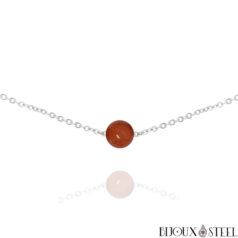 Collier à perle de jaspe rouge en acier inoxydable