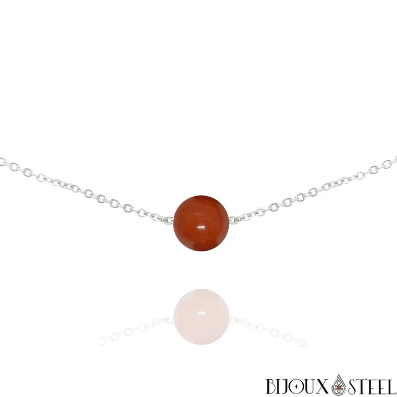 Collier à perle de jaspe rouge en acier inoxydable