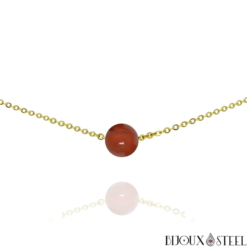 Collier à perle de jaspe rouge en acier inoxydable
