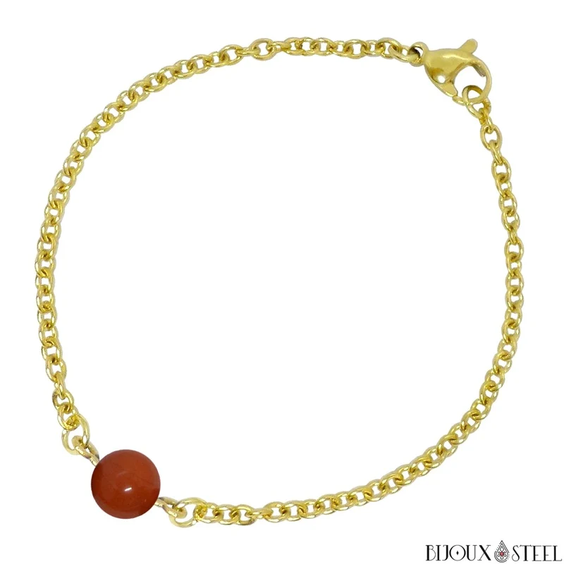 Bracelet à perle de jaspe rouge en acier inoxydable