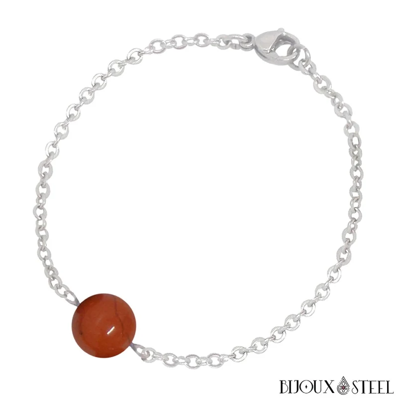 Bracelet à perle de jaspe rouge en acier inoxydable