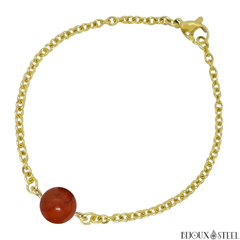 Bracelet à perle de jaspe rouge en acier inoxydable