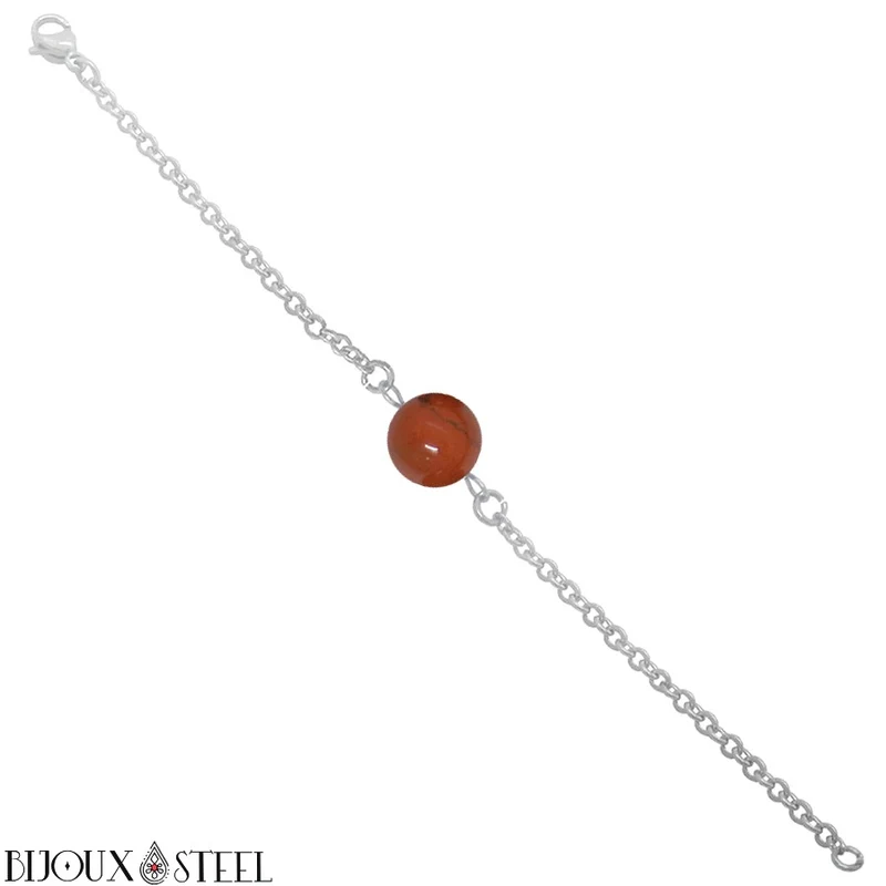 Bracelet à perle de jaspe rouge en acier inoxydable
