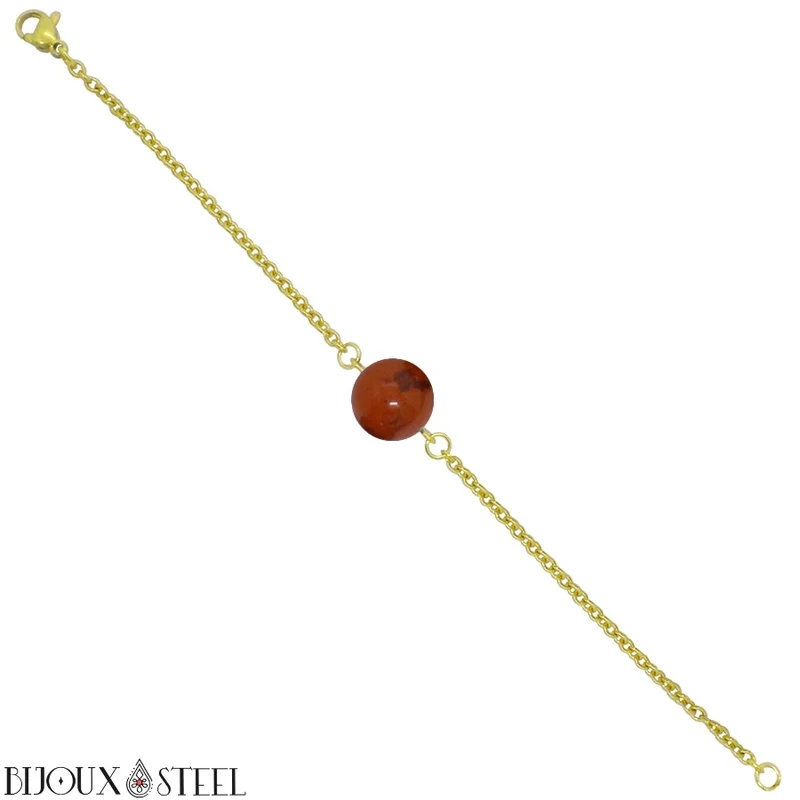 Bracelet à perle de jaspe rouge en acier inoxydable