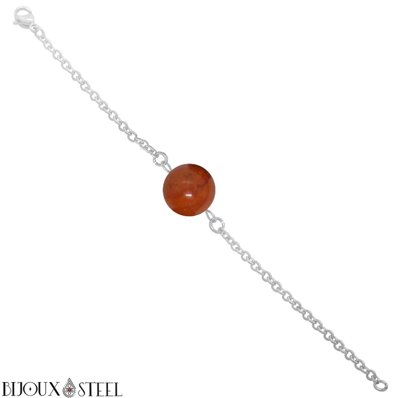 Bracelet à perle de jaspe rouge en acier inoxydable
