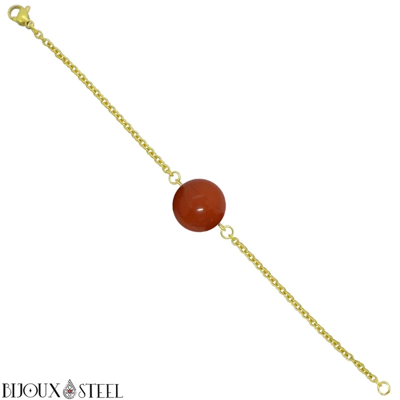Bracelet à perle de jaspe rouge en acier inoxydable